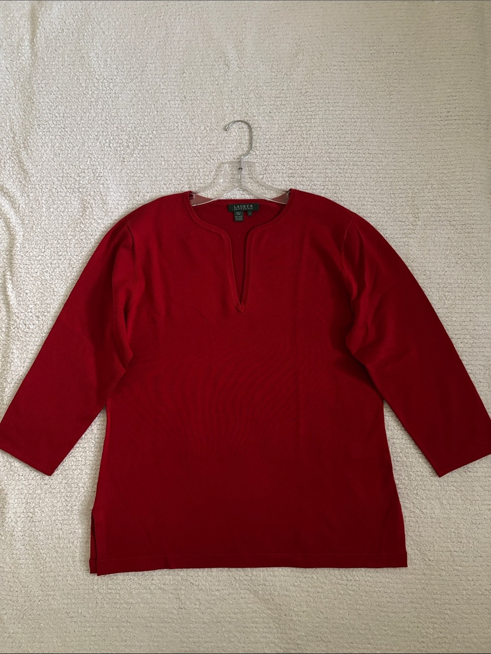 Ralph Lauren Red V-Neck Three-Quarter Sleeve Sweater
